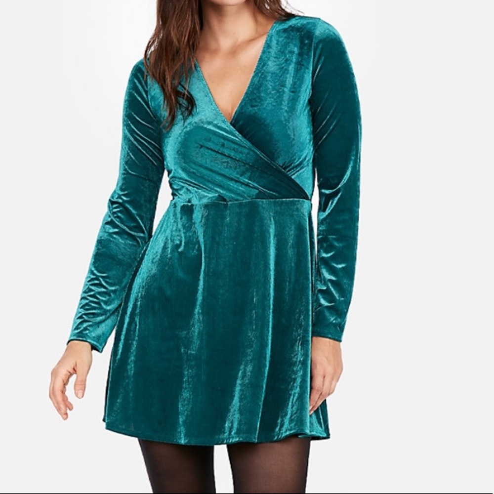 Teal Velvet Fit and Flare Dress